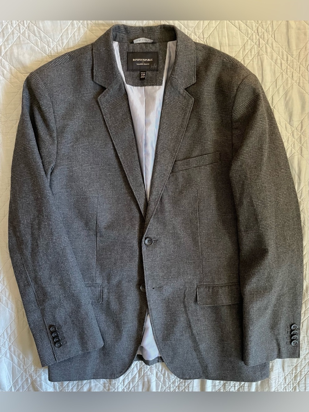 BANANA REPUBLIC Tailored Slim Fit Brushed Cotton Glen Plaid Blazer in Gray 44 R